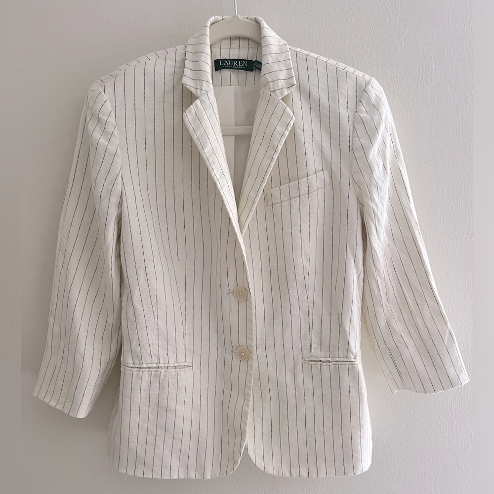 Ralph Lauren white Ivory black Striped Women's Blazer Jacket
